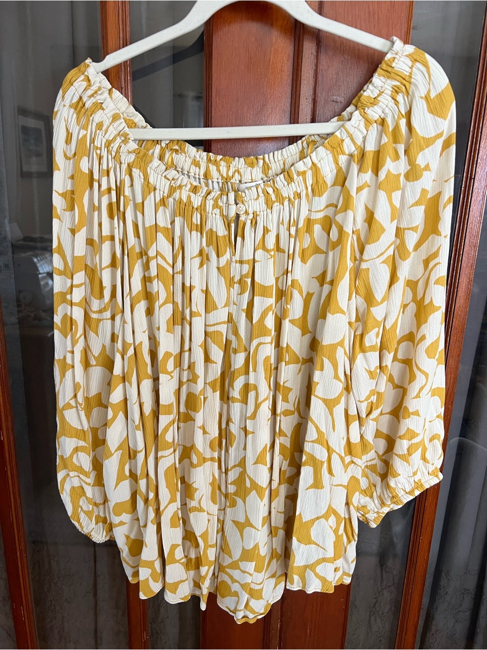 Terra & Sky Amber Glow Floral Off-Shoulder Pleated Top